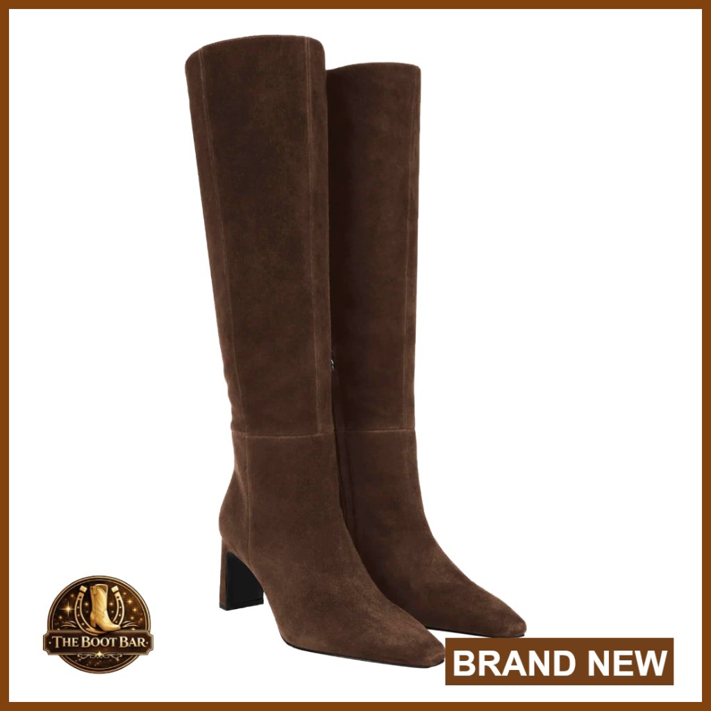Knee High Boots Chunky Heel Square Toe Side Zipper Retro Modern Dress Boots